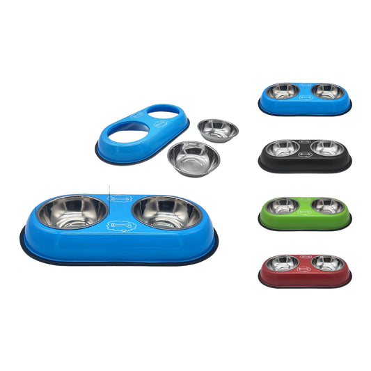 Stainless Steel Double Pet Bowl - Doki Pet UK
