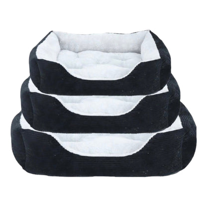 Navy Corduroy Square Bed with Fleece Cushion - Doki Pet UK