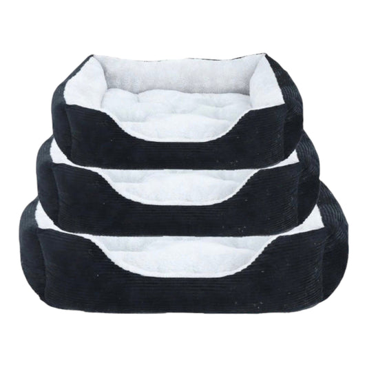 Navy Corduroy Square Bed with Fleece Cushion - Doki Pet UK