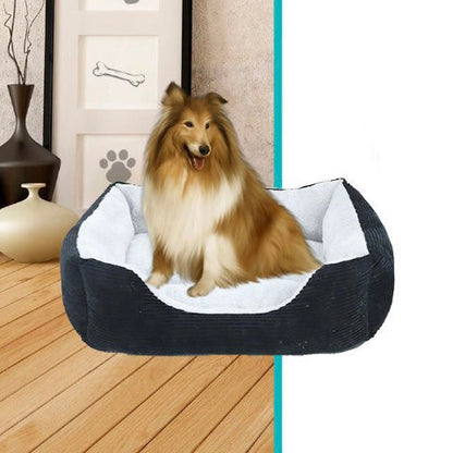 Navy Corduroy Square Bed with Fleece Cushion - Doki Pet UK